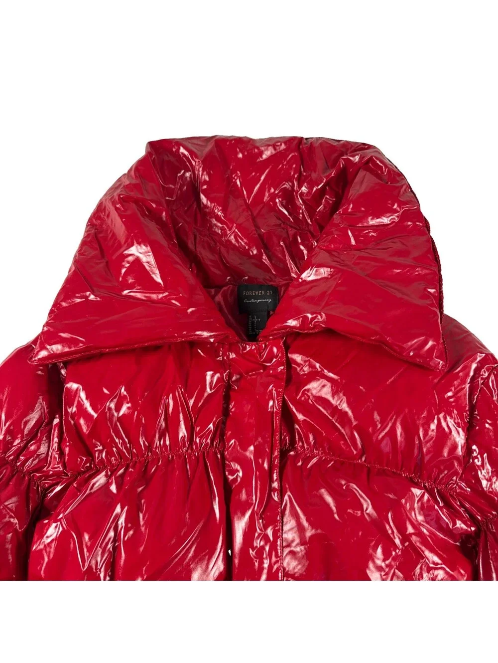 Forever 21  Full Zip-Up Shiny Pink Puffer Jacket Women S